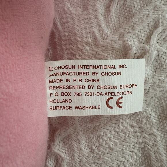 NOS Vintage Chosun White Bunny Rabbit Pink Terry Cloth Overalls Plush 13" - Picture 2 of 4